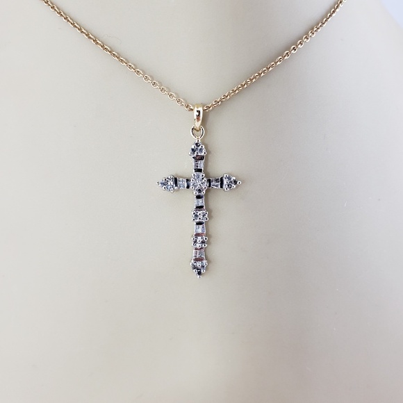 10 Karat White and Yellow Gold Diamond Cross Pendant #15971 - Picture 7 of 7